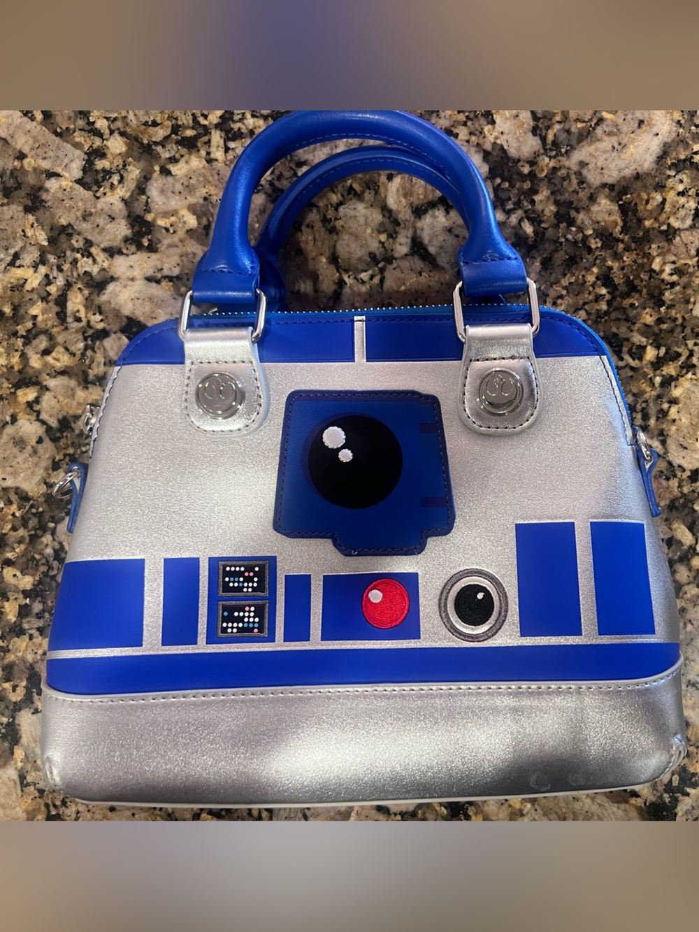 Loungefly Star Wars R2-D2 Silver and Blue Dome Satchel - Picture 2 of 3